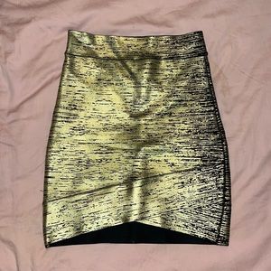 Black and gold brushed effect BCBG mini bodycon skirt